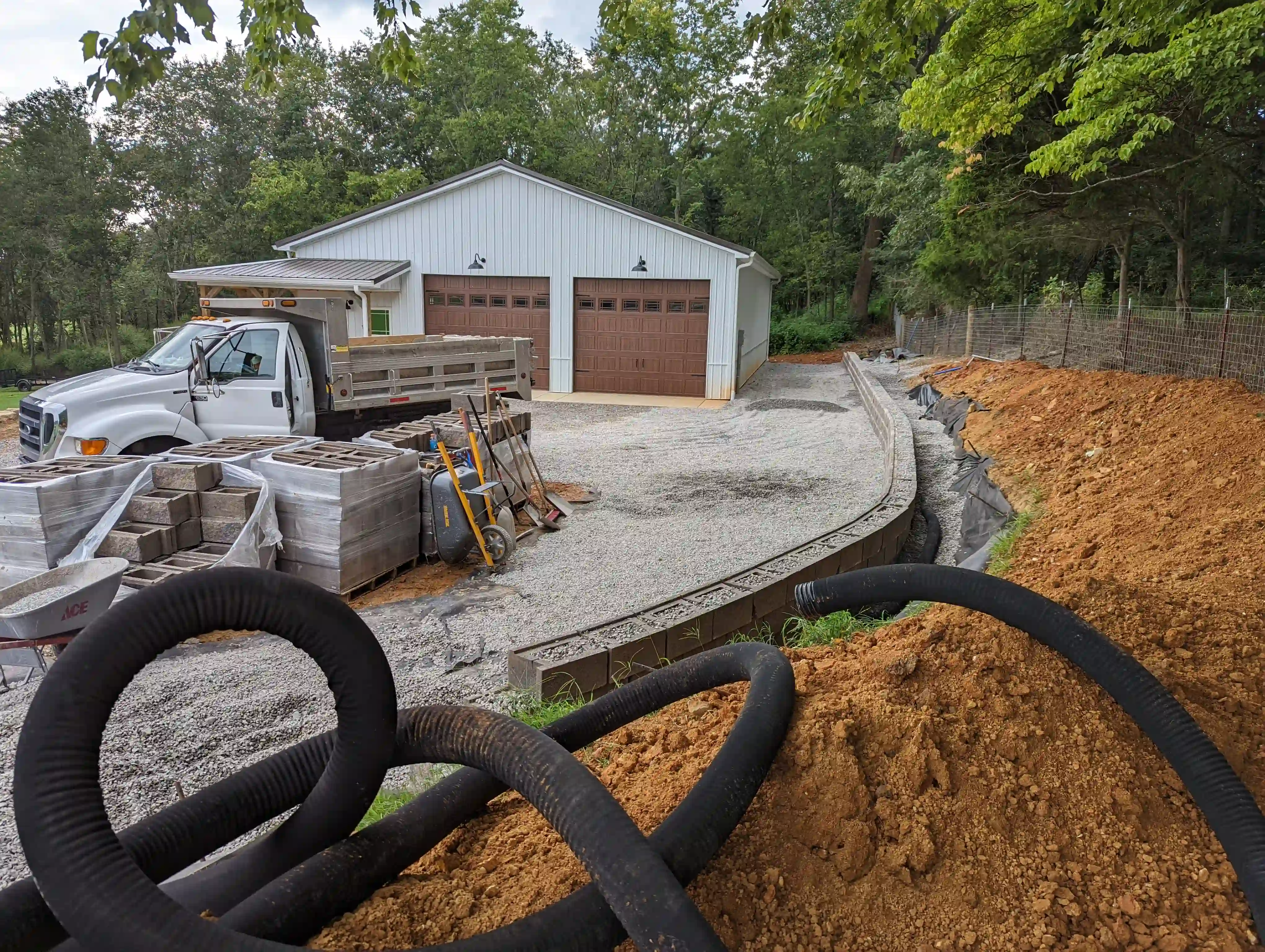 French drain system with gravel and filter fabric