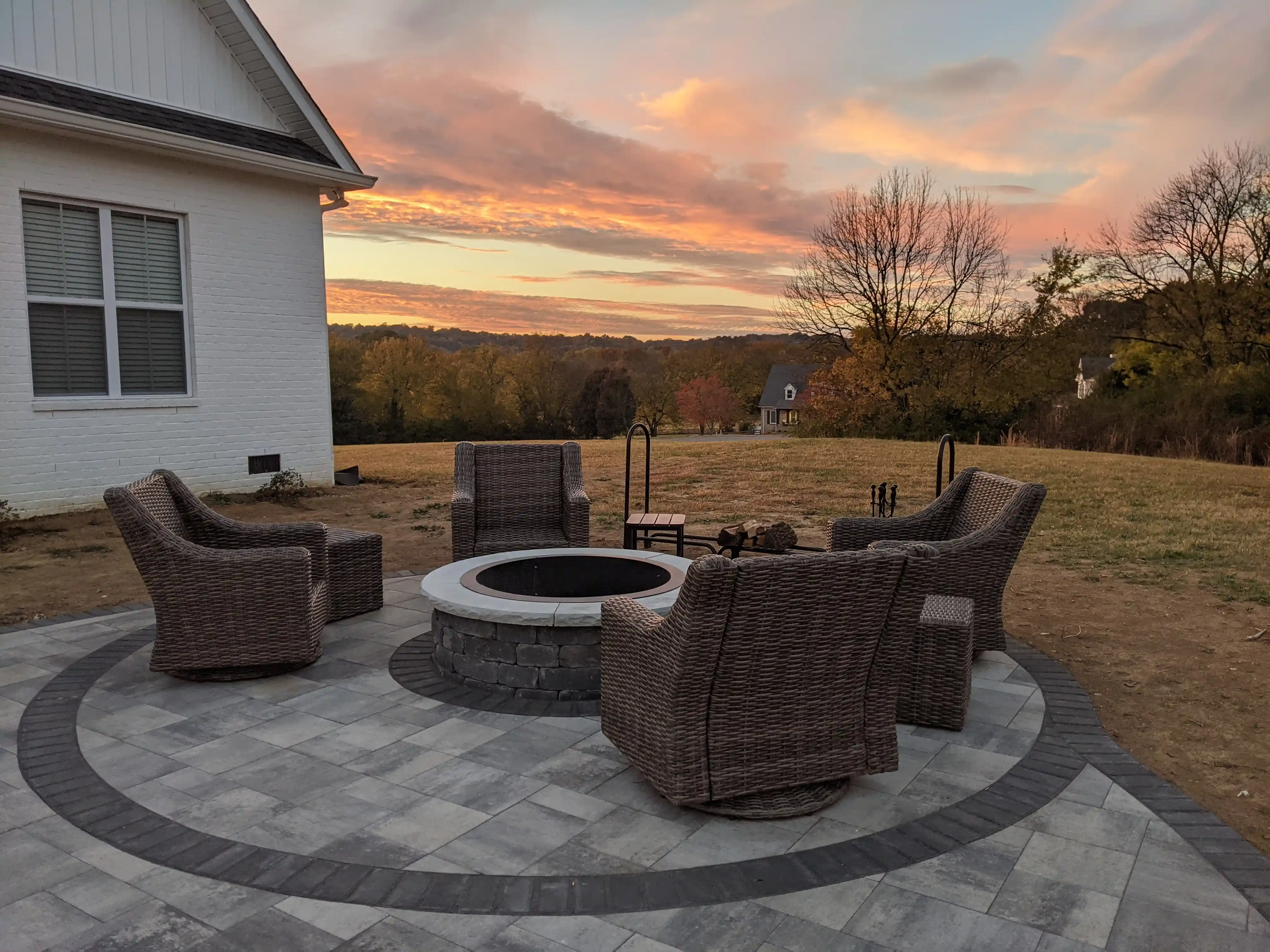 Garden fire circle surrounded by seating