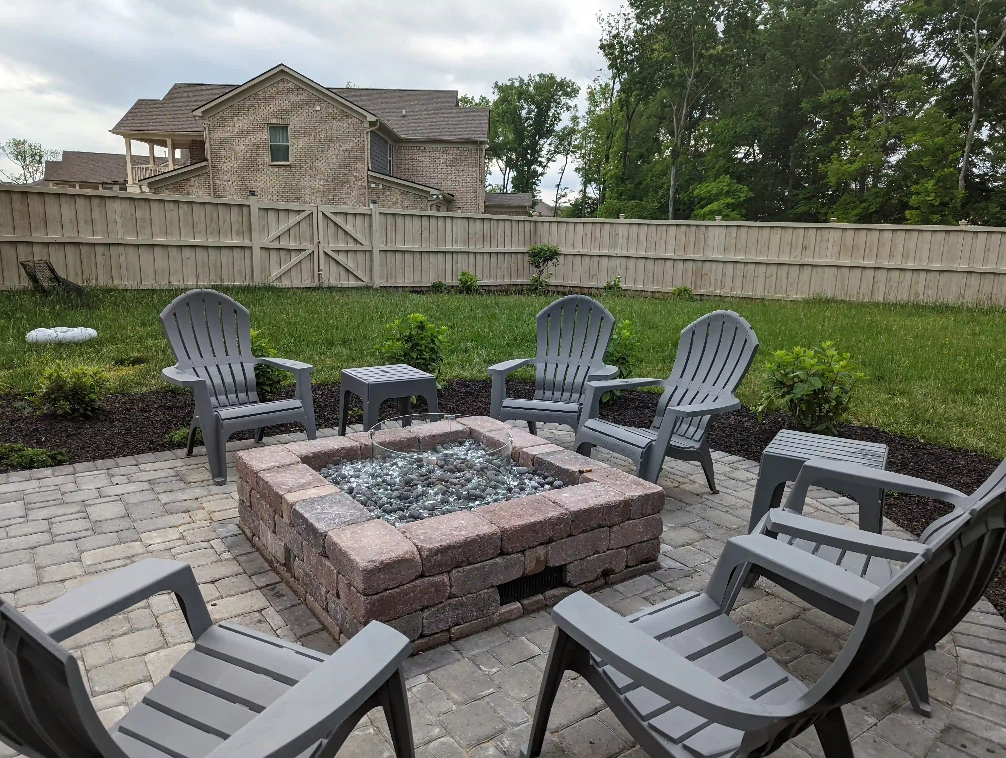 Modern outdoor fire feature with dancing flames