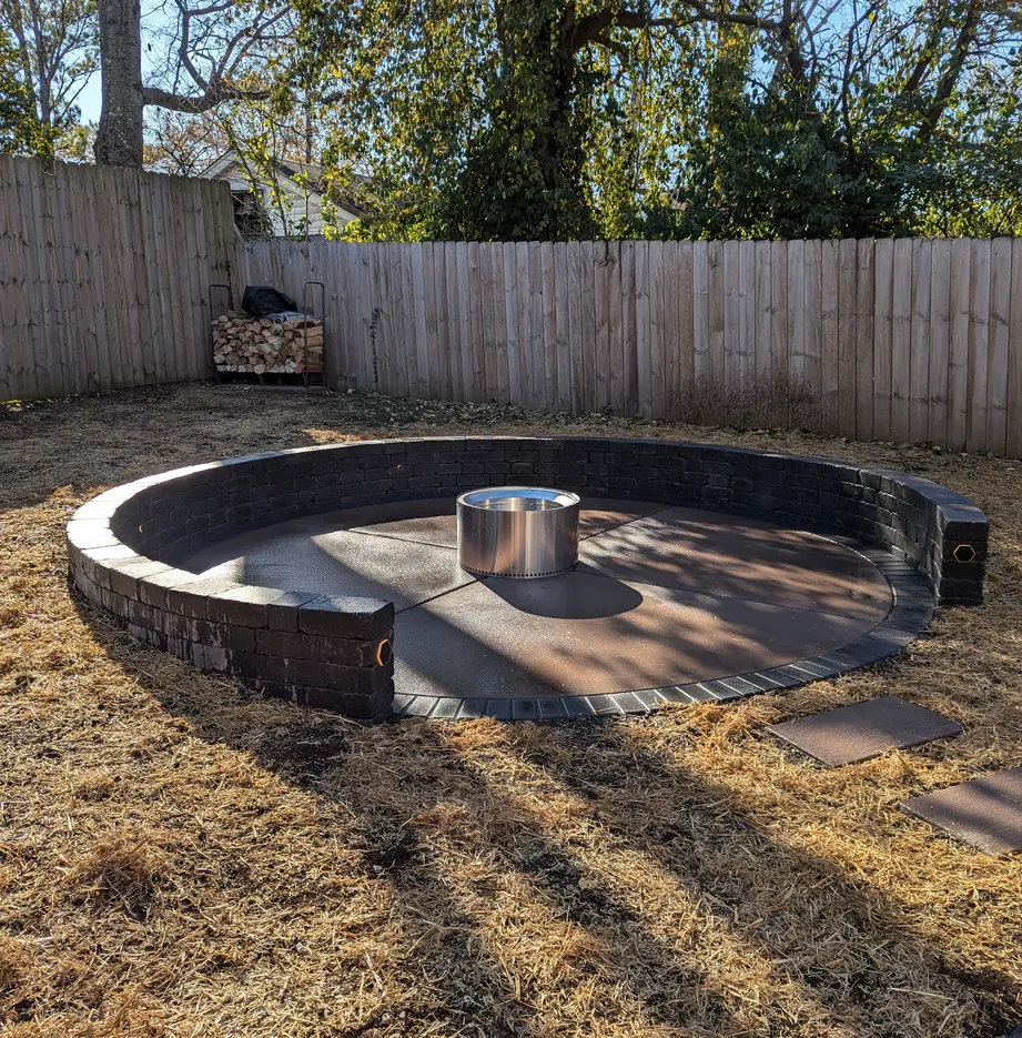 Rustic fire pit in an outdoor living space