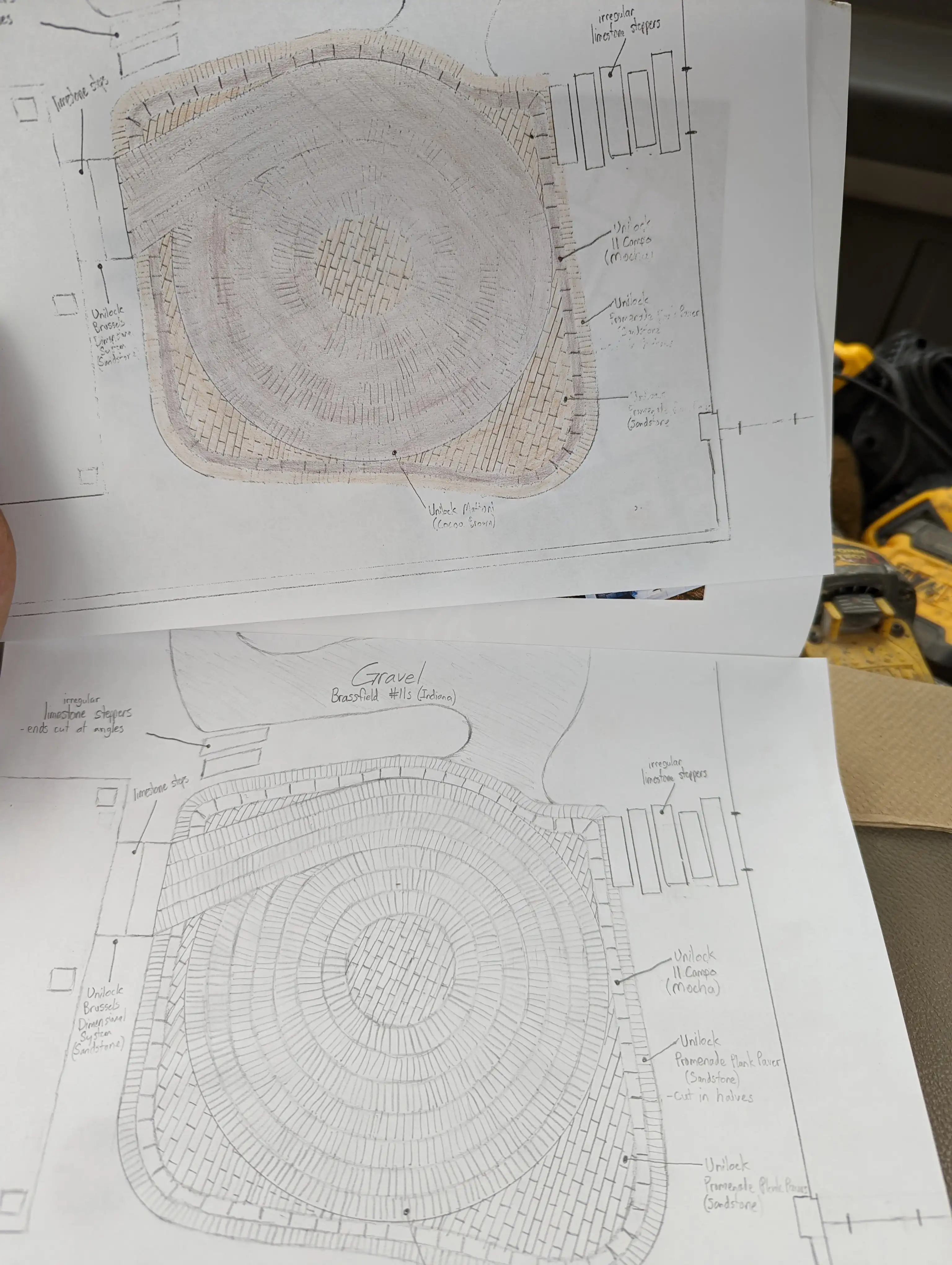 drawings of concentric circle paver patio design