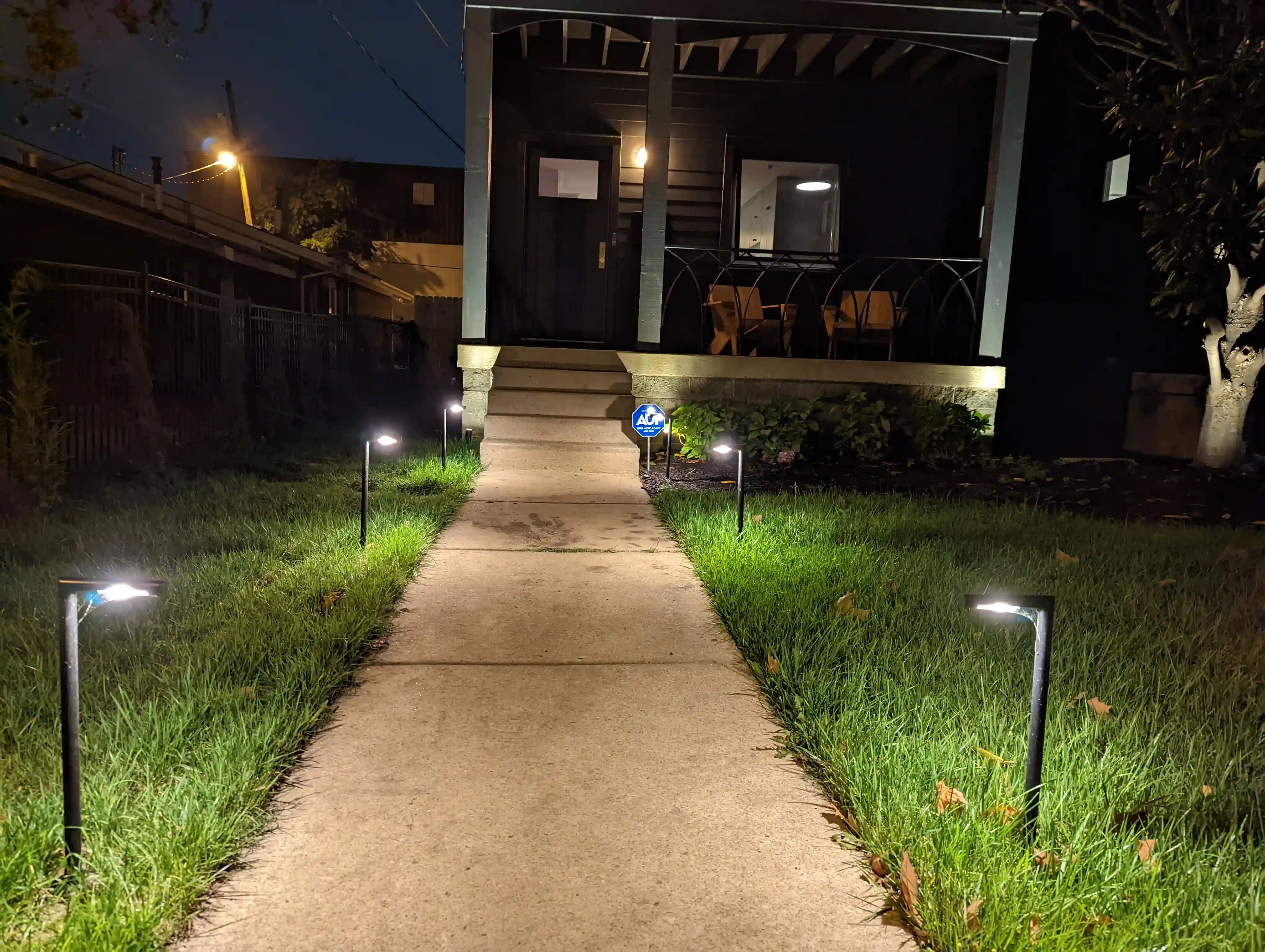 Uplighting showcasing architectural trees in a luxury garden
