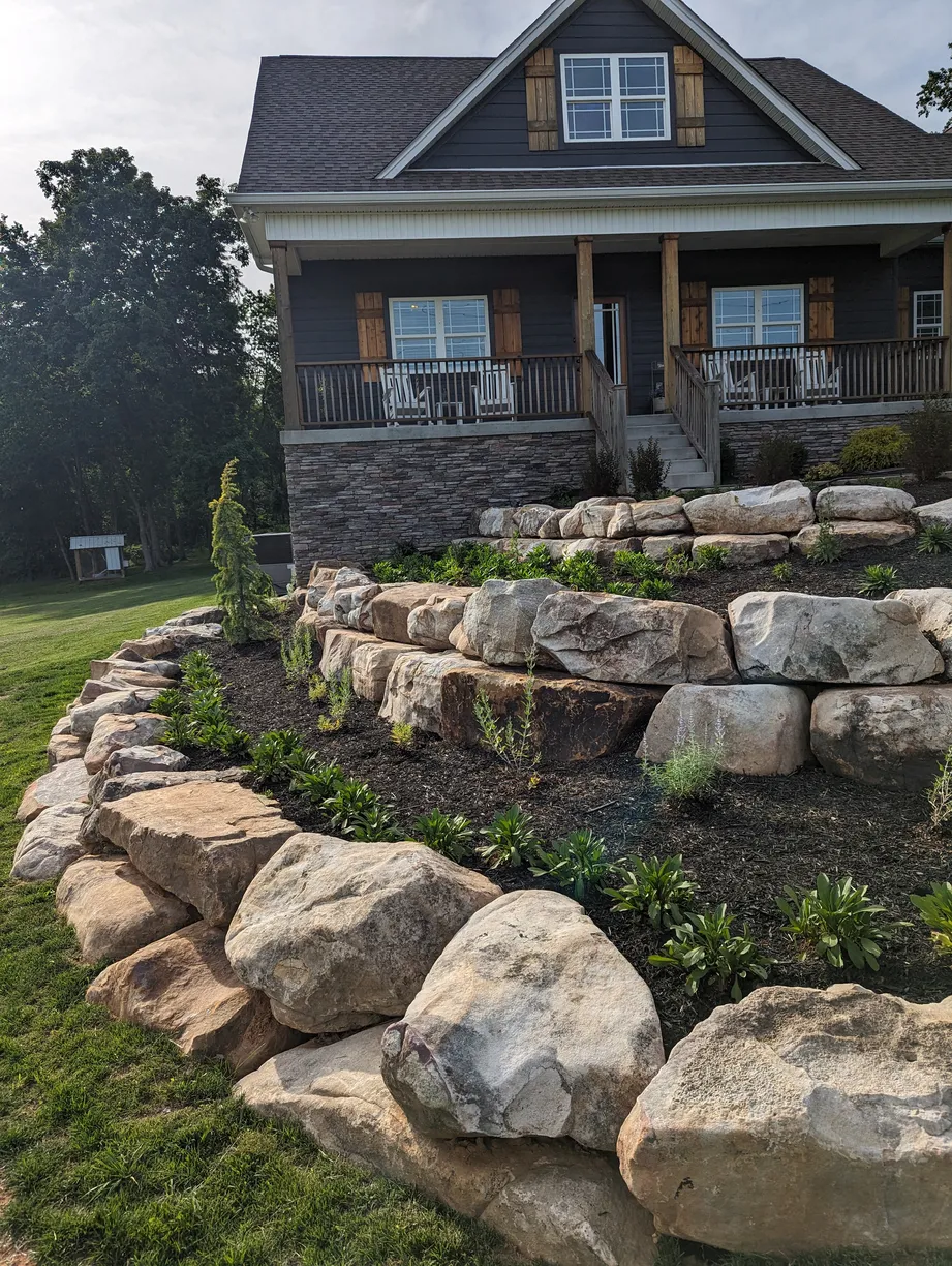 Landscaped planting area with healthy shrubs