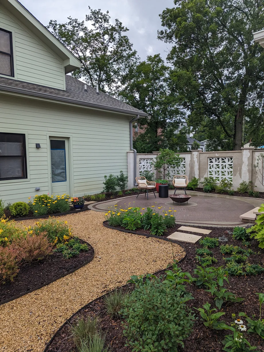 Garden border with dark mulch and vibrant foliage plants