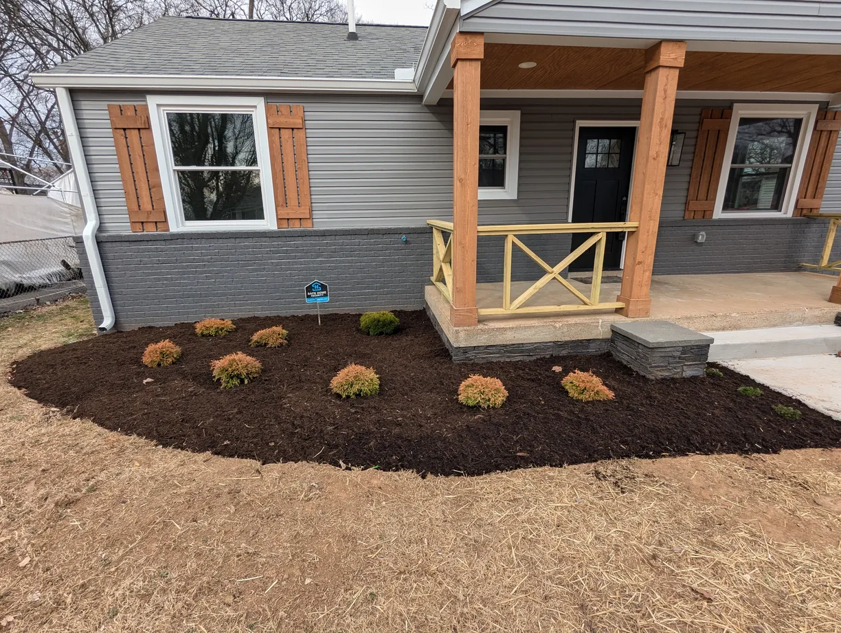 Well-maintained planting bed with organic ground cover