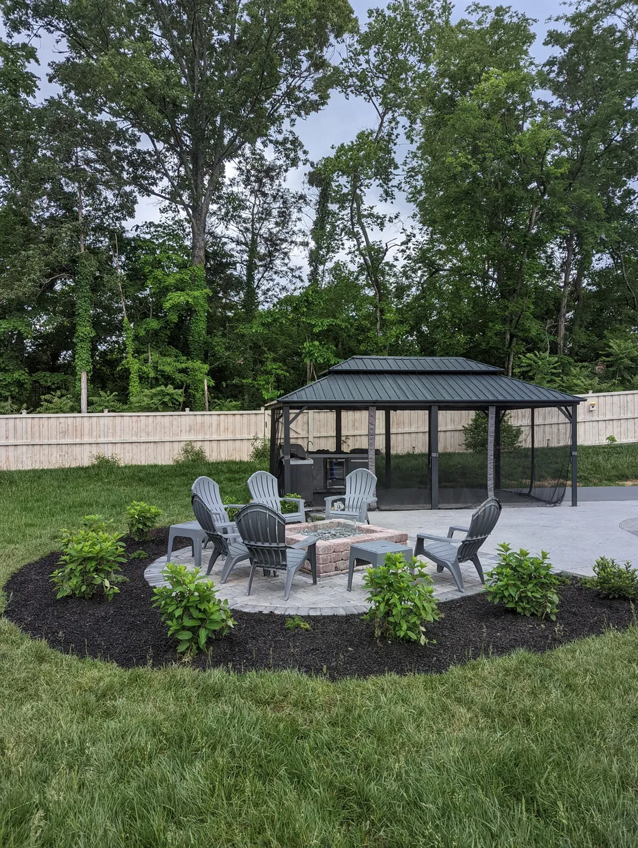 Flower bed with organic mulch and thriving perennials