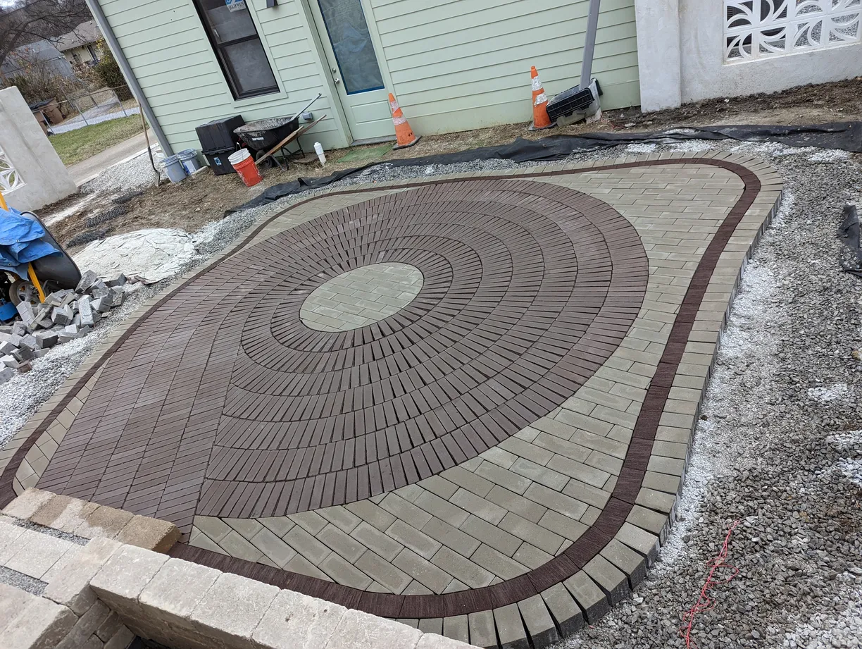 concentric circle paver patio progress picture