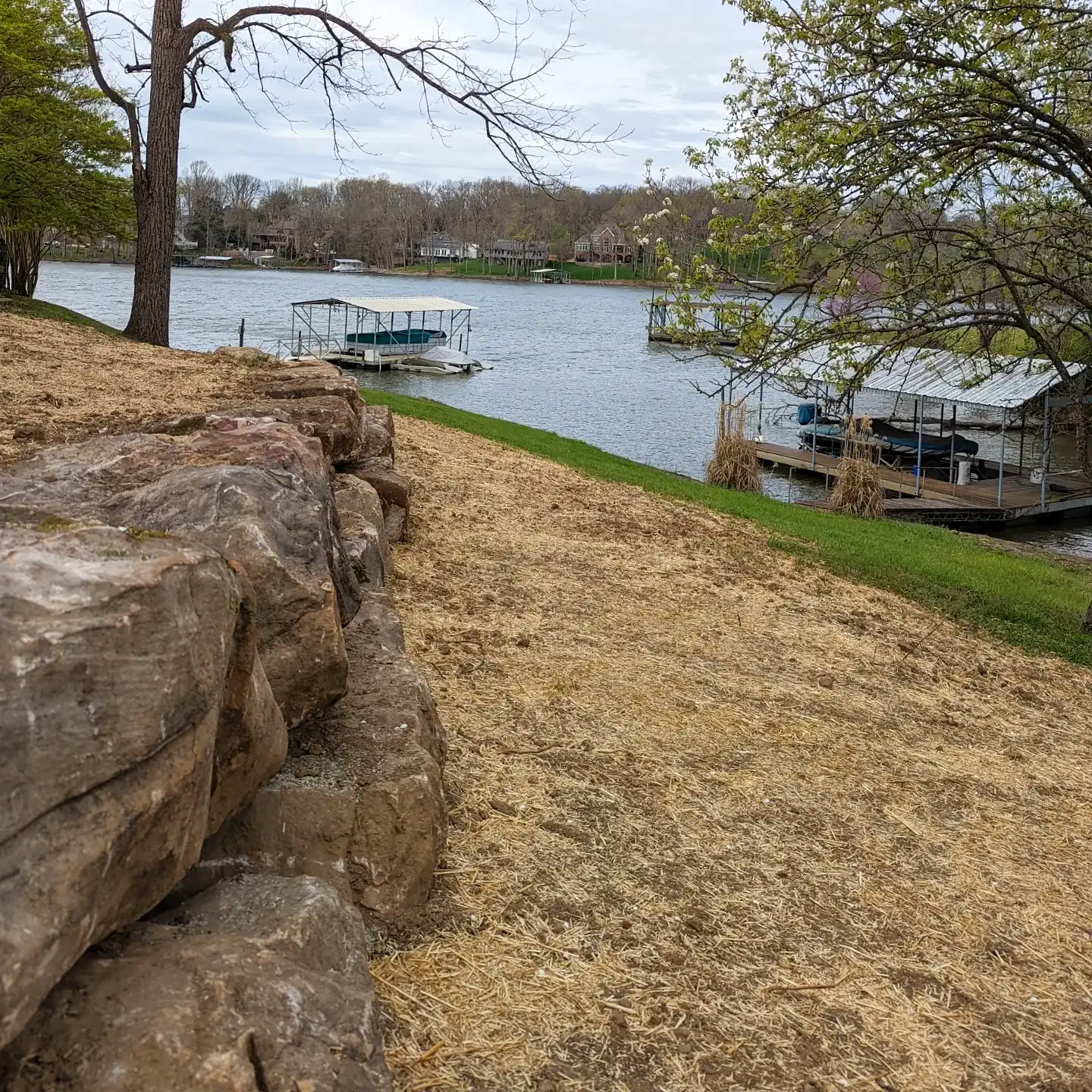 large natural stone retaining wall close up