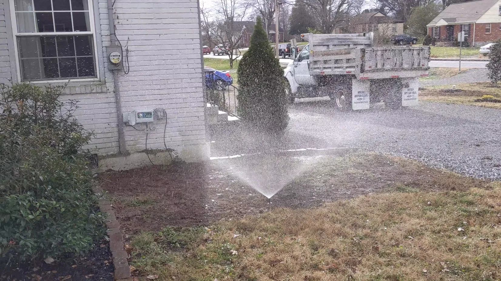 sprinkler turned on